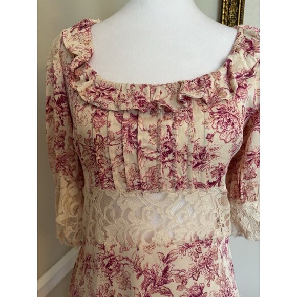 NWOT Free People Womens Size 6 Lucie Mini Dress Pink Floral Open Back Lace Trim - Picture 2 of 8